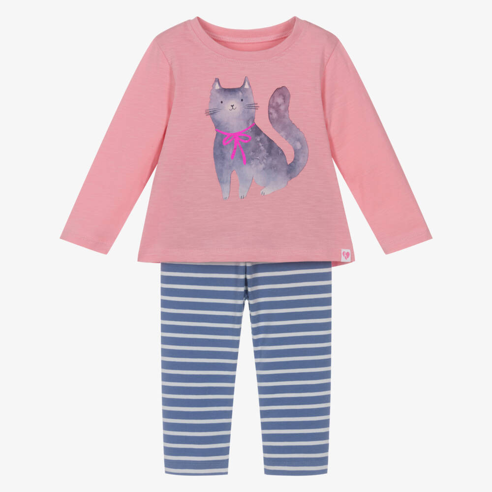 Hatley-Girls Pink & Blue Kitten Cotton Leggings Set with Stripes | Childrensalon Outlet