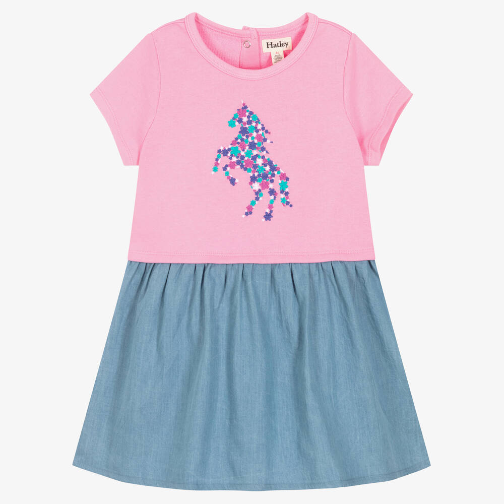 Hatley - Kleid in Rosa und Blau mit Einhorn | Childrensalon