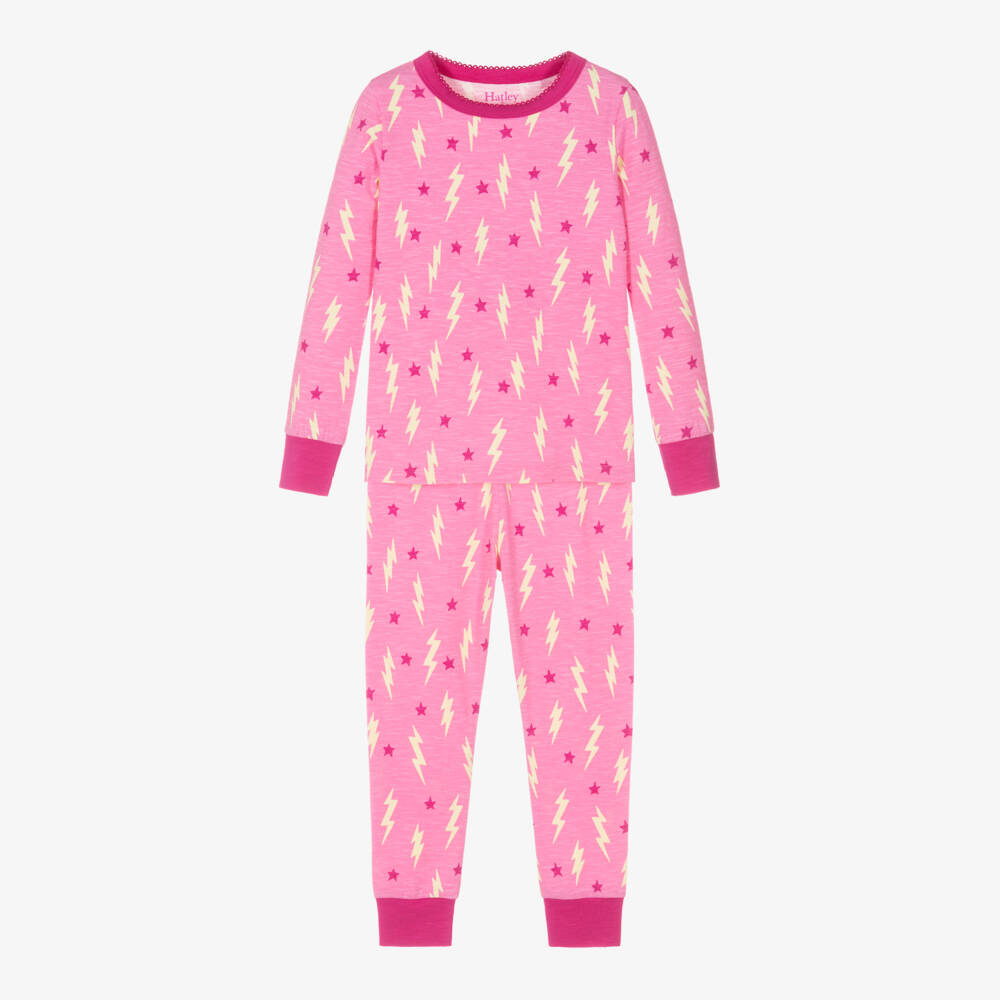 Hatley-Girls Pink Bolt Cotton Pyjamas | Childrensalon Outlet