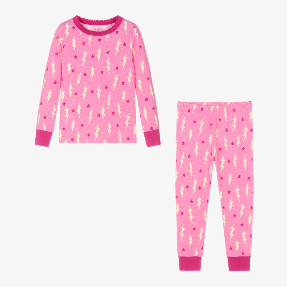 Hatley-Girls Pink Bolt Cotton Pyjamas | Childrensalon Outlet