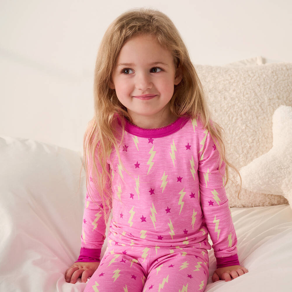 Hatley-Girls Pink Bolt Cotton Pyjamas | Childrensalon Outlet
