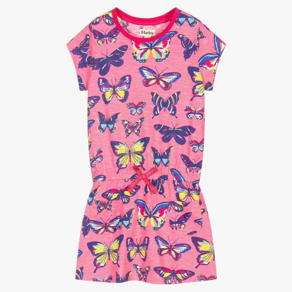 Hatley - Rosa Kleid mit Schmetterlingen (M) | Childrensalon
