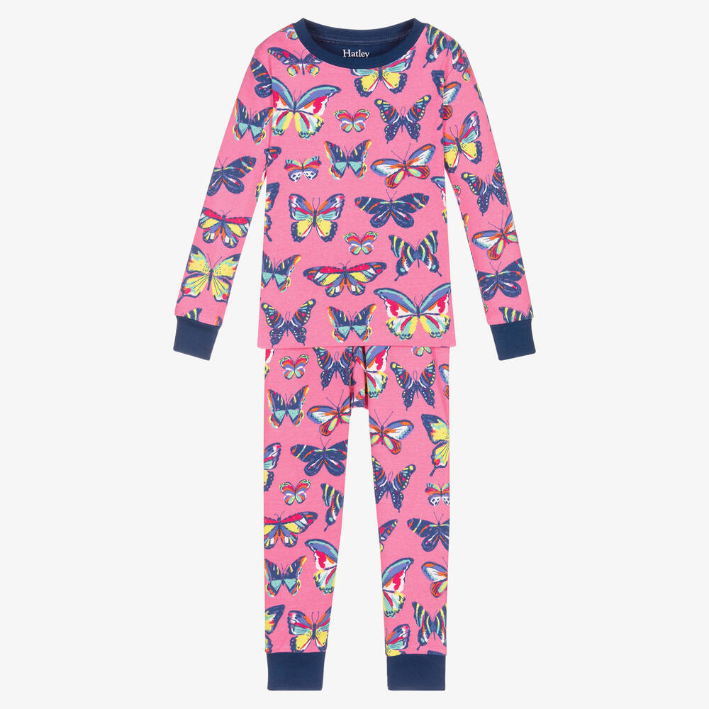 Hatley - Girls Pink Butterfly Pyjamas | Childrensalon
