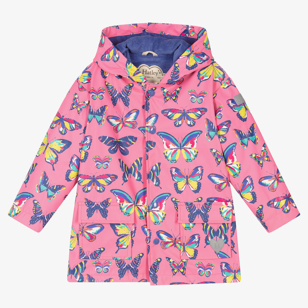 Hatley - Girls Pink Butterfly Raincoat | Childrensalon