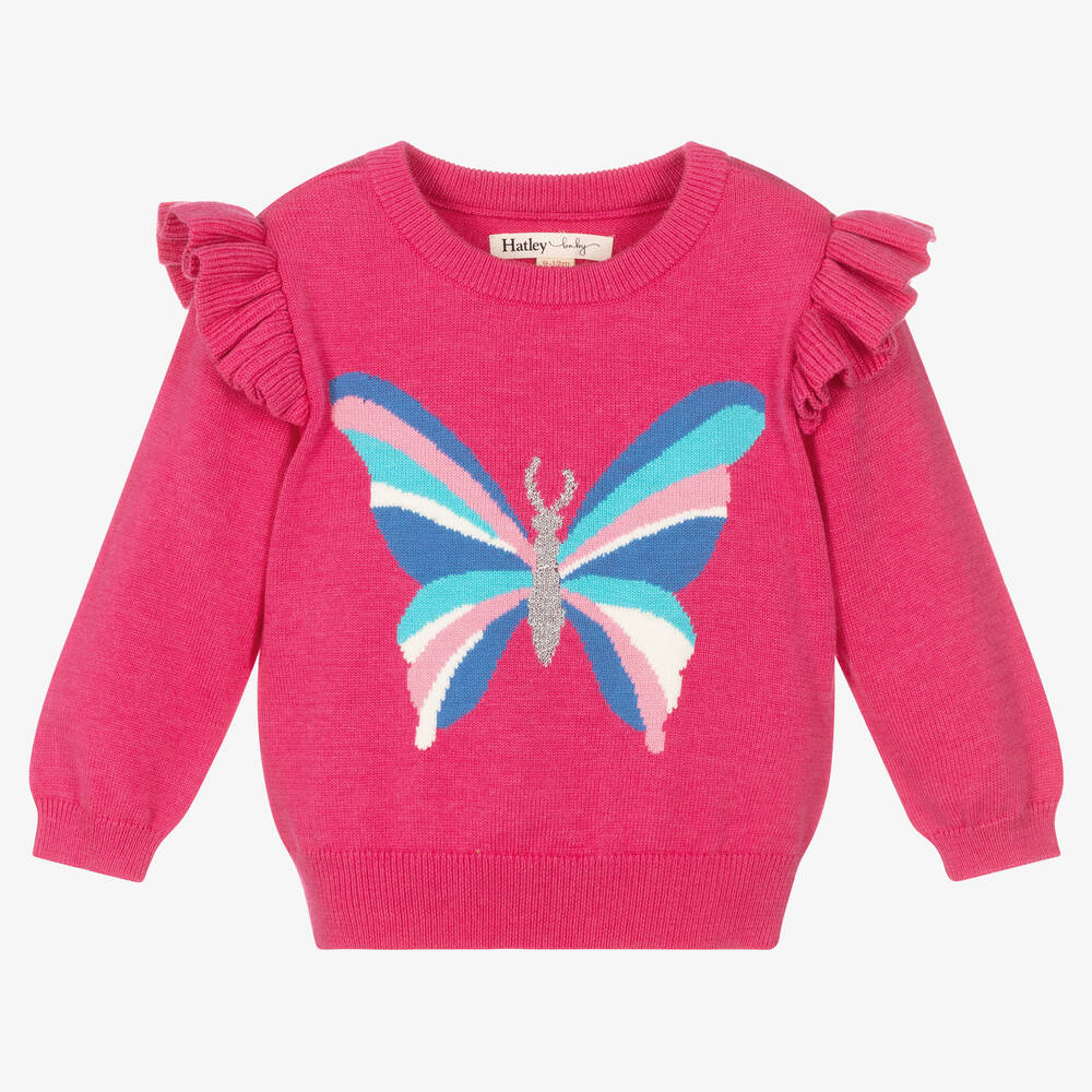 Hatley - Girls Pink Butterfly Sweater | Childrensalon