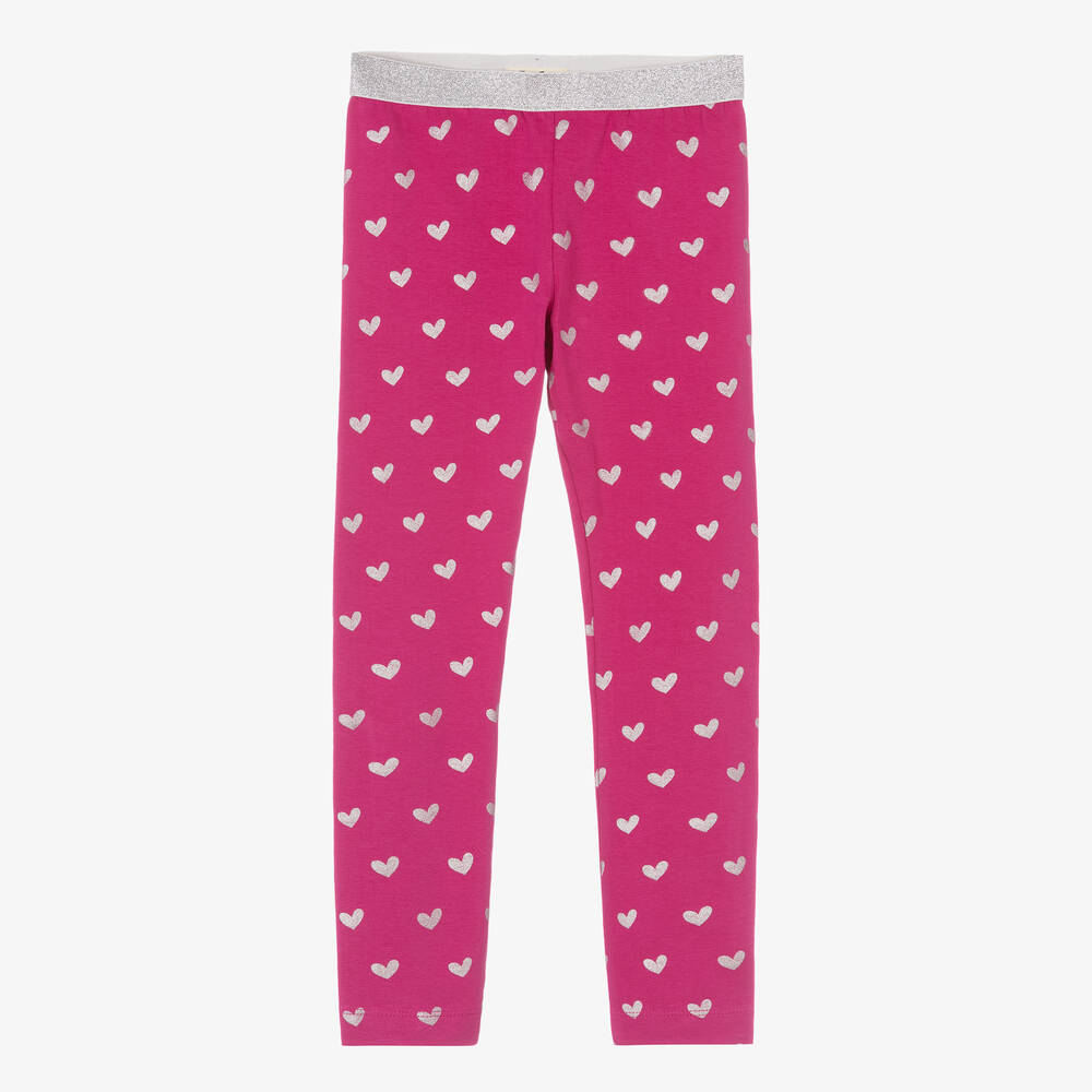 Hatley - Girls Pink Cotton Glitter Heart Leggings | Childrensalon