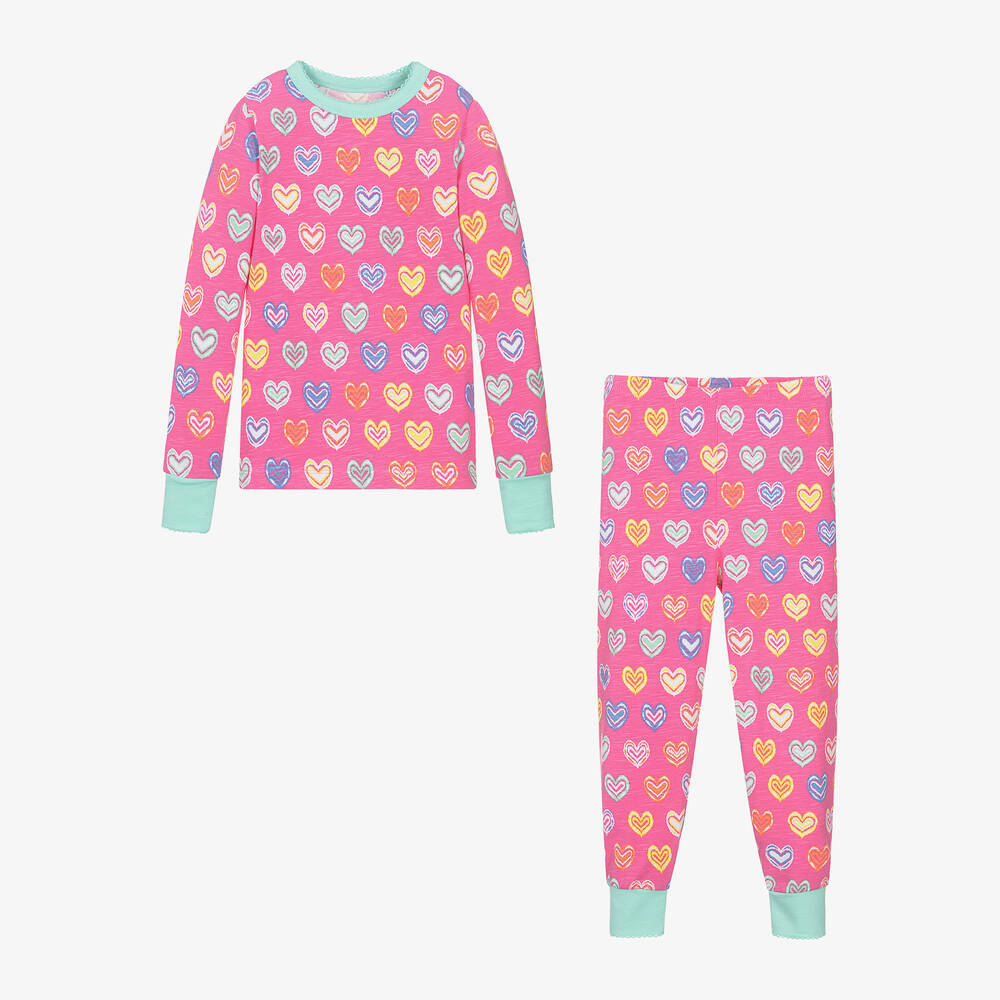 Hatley-بيجاما بطبعة قلوب قطن عضوي جيرسي لون زهري | Childrensalon Outlet
