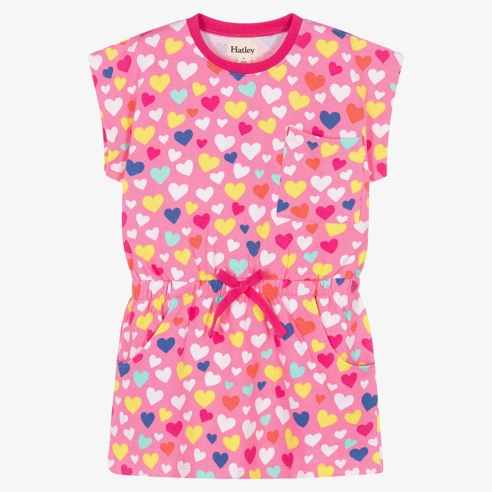 Hatley - Girls Pink Cotton Hearts Dress | Childrensalon