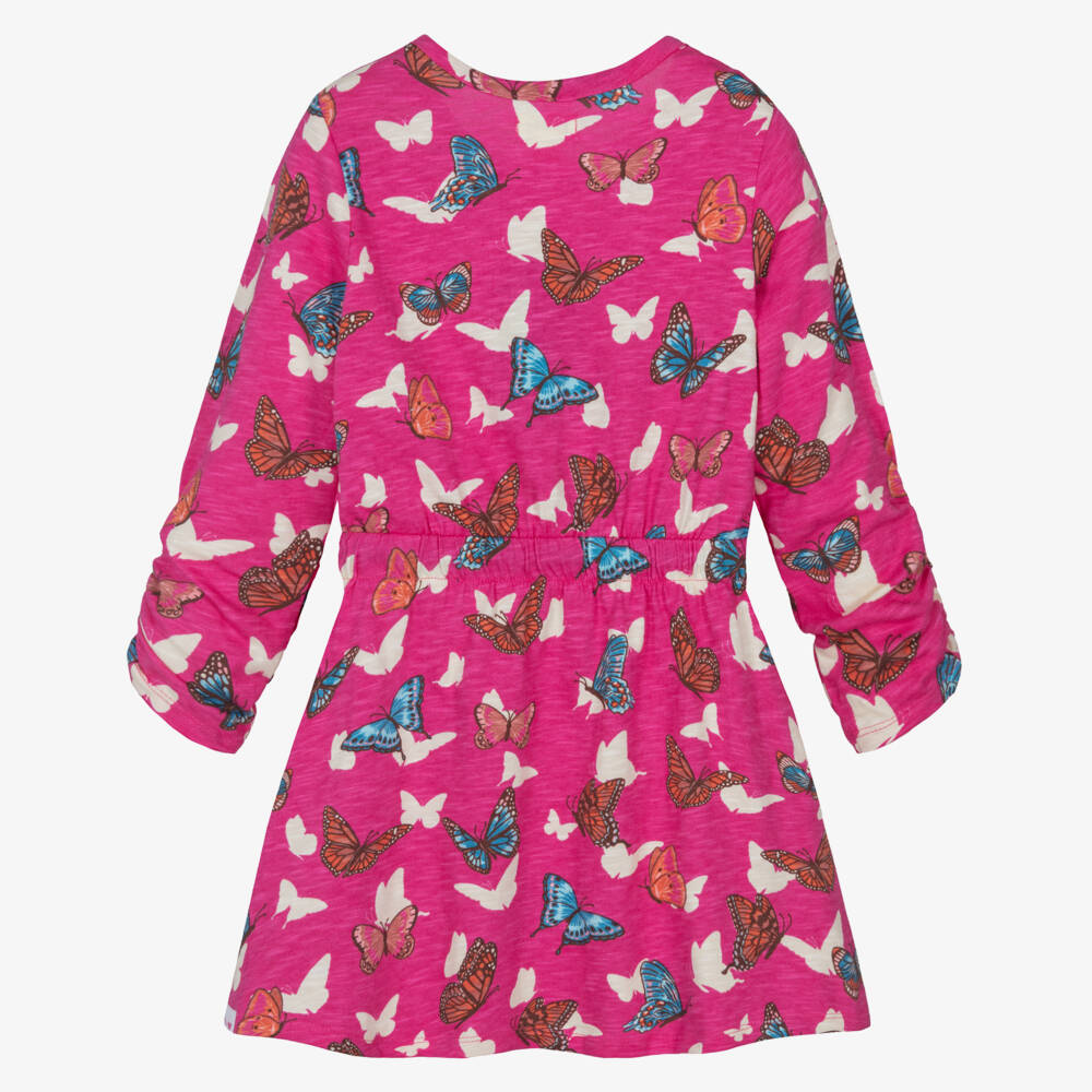 Hatley-فستان وردي قطني للبنات مزين بالفراشات | Childrensalon Outlet