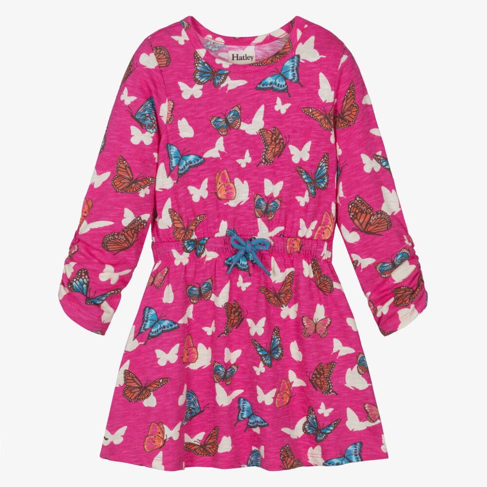 Hatley-فستان وردي قطني للبنات مزين بالفراشات | Childrensalon Outlet