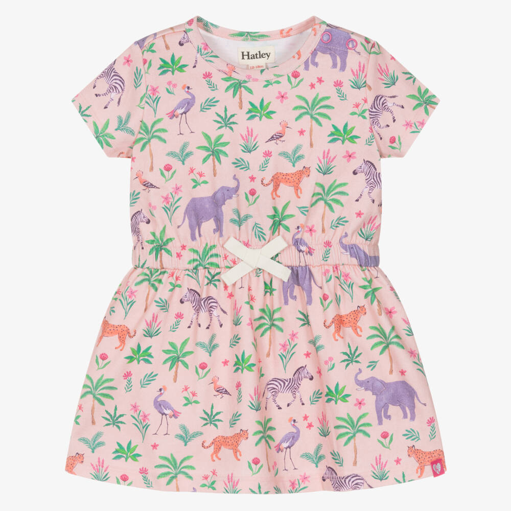 Hatley-Girls Pink Cotton Jungle Animal Print Dress | Childrensalon Outlet