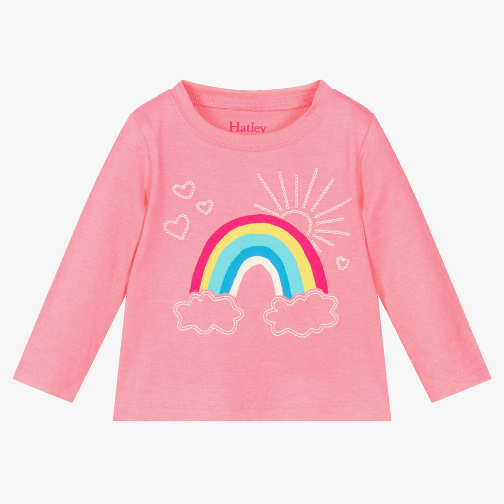 Hatley - Girls Pink Cotton Rainbow Top | Childrensalon