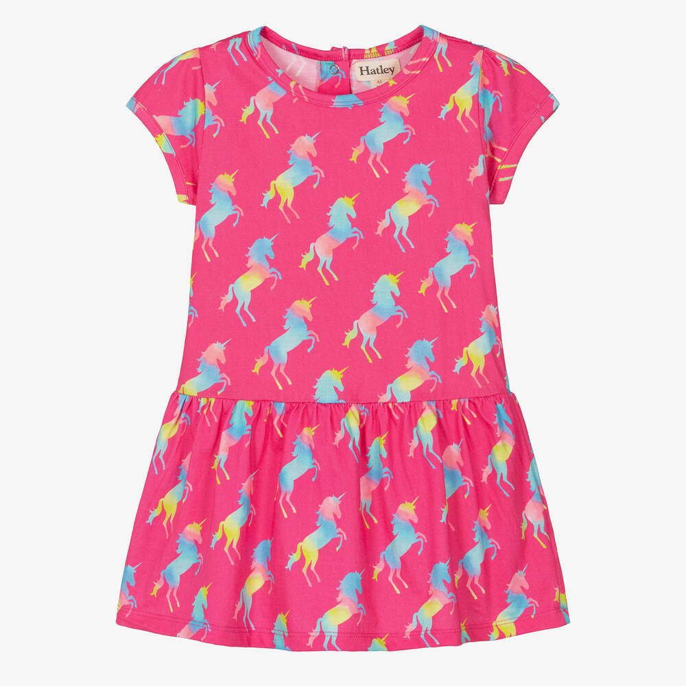 Hatley - Robe rose en coton à licornes fille | Childrensalon