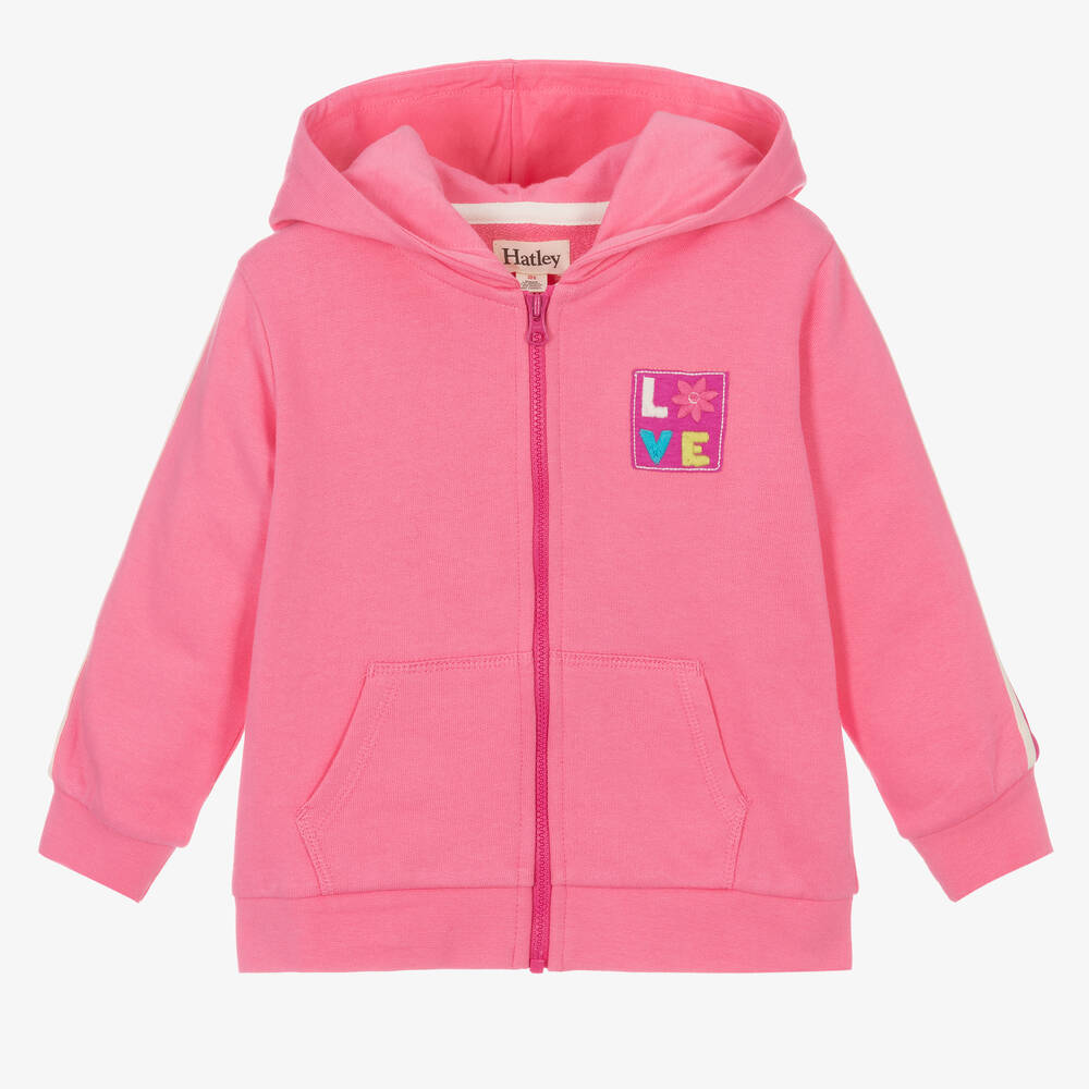 Hatley - Sweat à capuche rose zippé en coton | Childrensalon