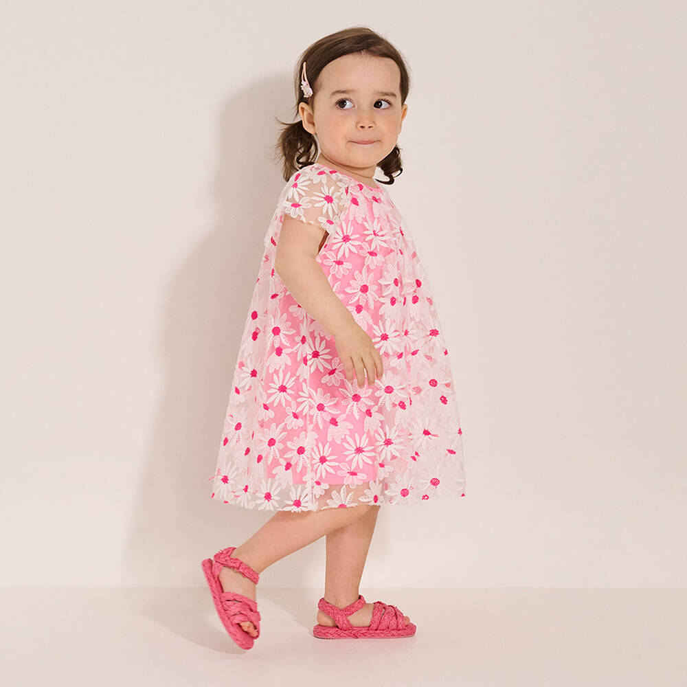 Hatley-Girls Pink Embroidered Daisy Tulle Dress | Childrensalon Outlet