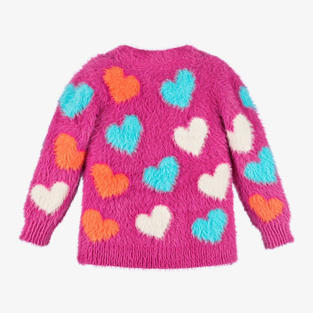 Hatley-Girls Pink Fluffy Heart Cardigan | Childrensalon Outlet