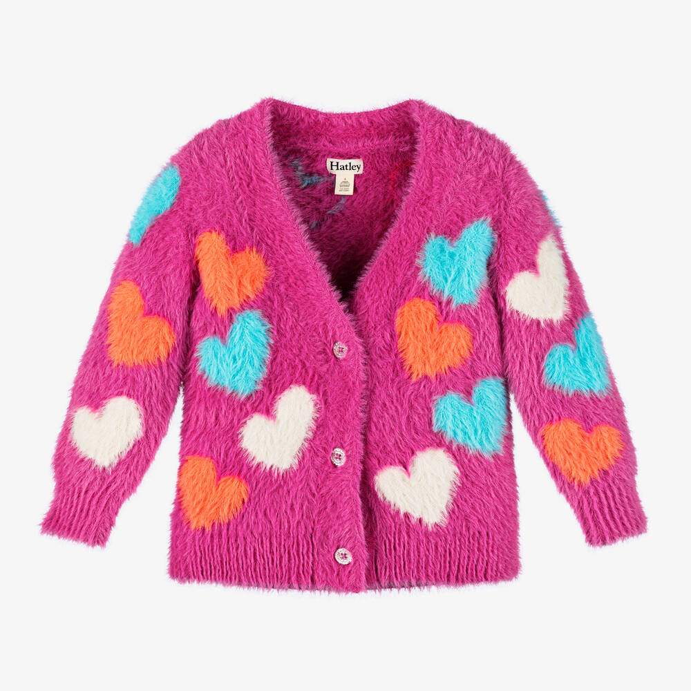 Hatley-Girls Pink Fluffy Heart Cardigan | Childrensalon Outlet