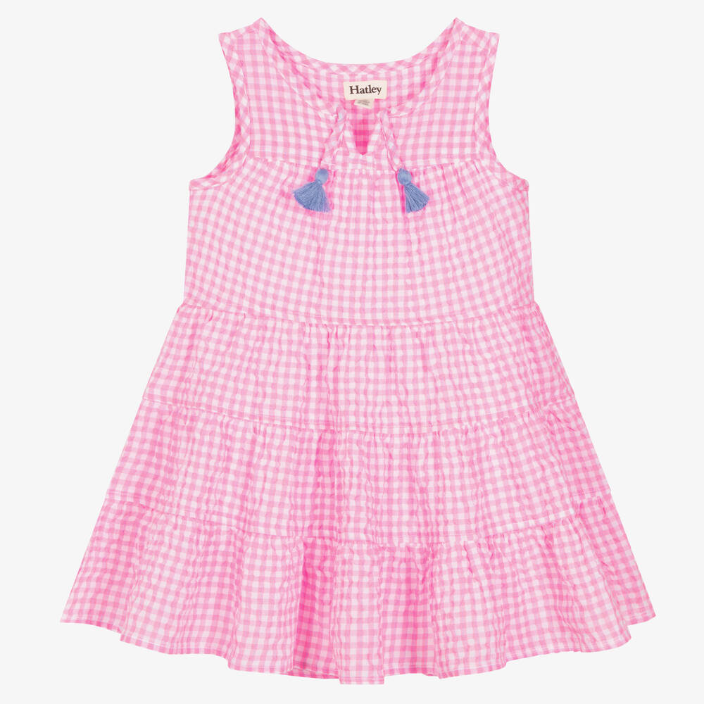 Hatley - Girls Pink Gingham Tiered Dress | Childrensalon