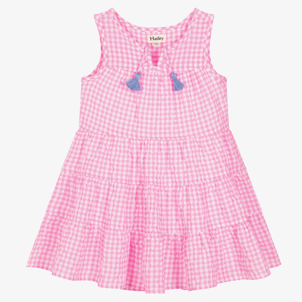 Hatley-فستان قطن جينغهام لون زهري وأبيض | Childrensalon Outlet