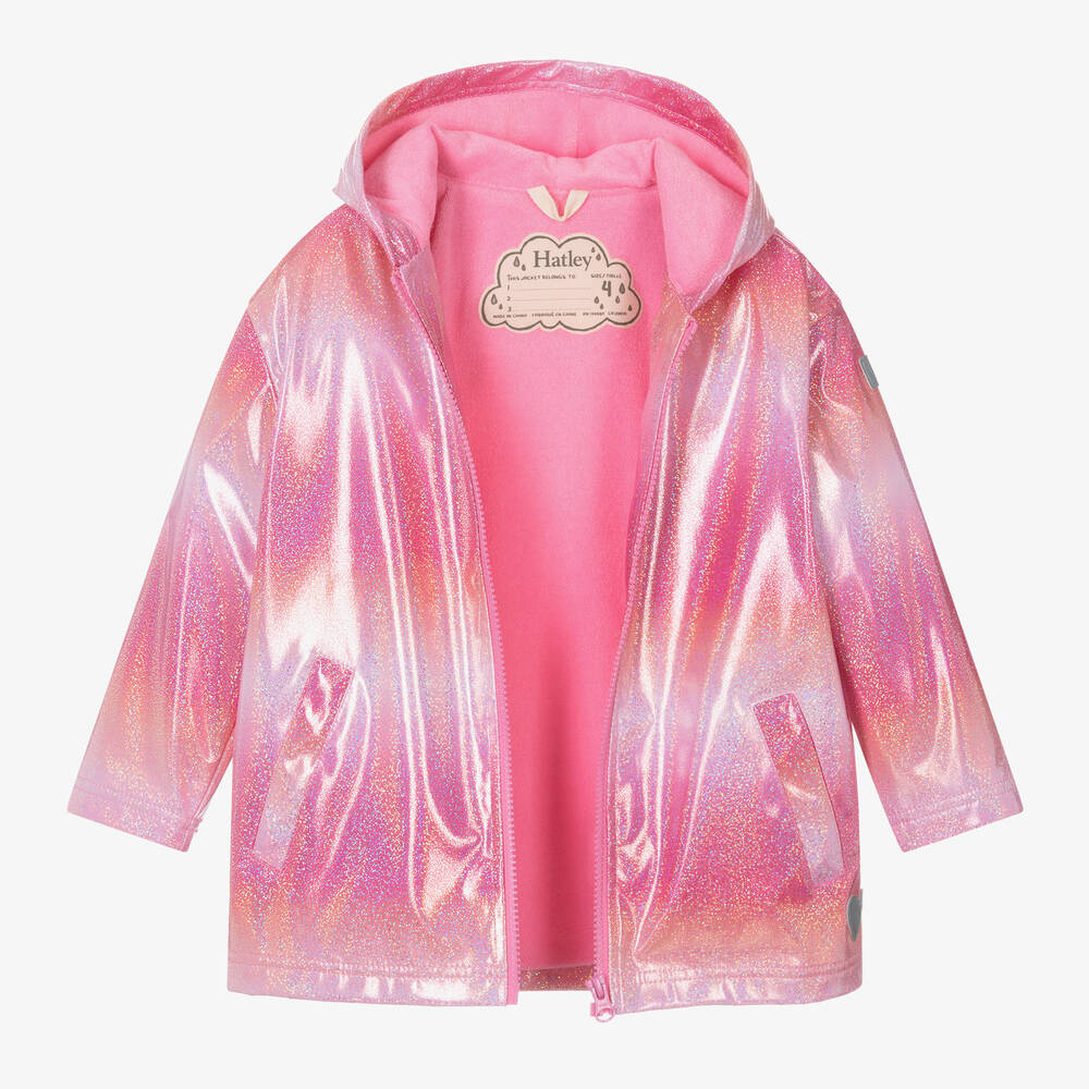 Hatley-Girls Pink Glitter Hooded Raincoat | Childrensalon Outlet