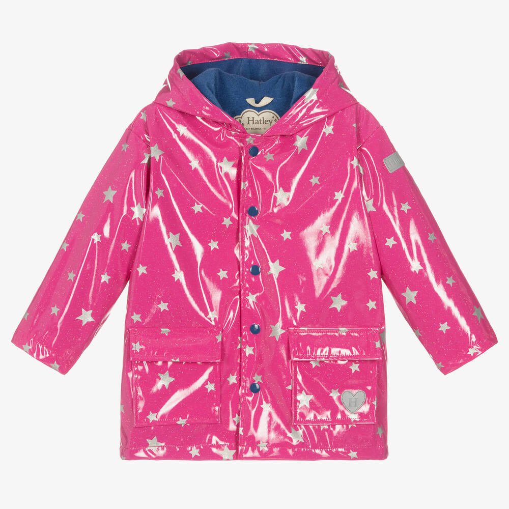 Hatley - Girls Pink Glitter Stars Raincoat | Childrensalon
