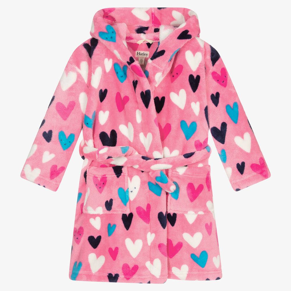 Hatley - Girls Pink Heart Dressing Gown | Childrensalon