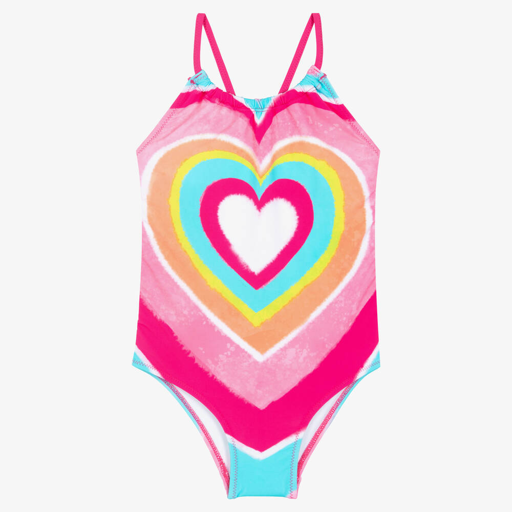 Hatley - Girls Pink Heart Swimsuit (UPF50+) | Childrensalon