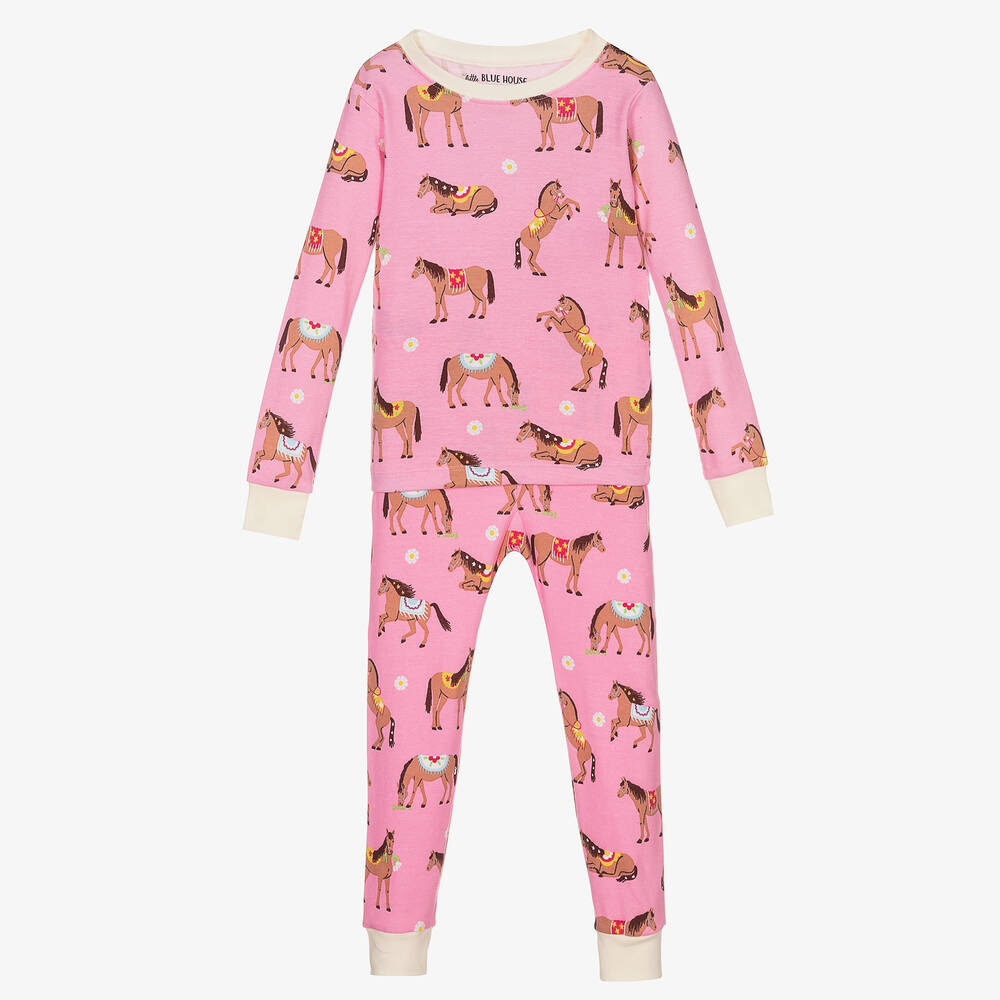 Little Blue House by Hatley - Girls Pink Horses Pyjamas | Childrensalon