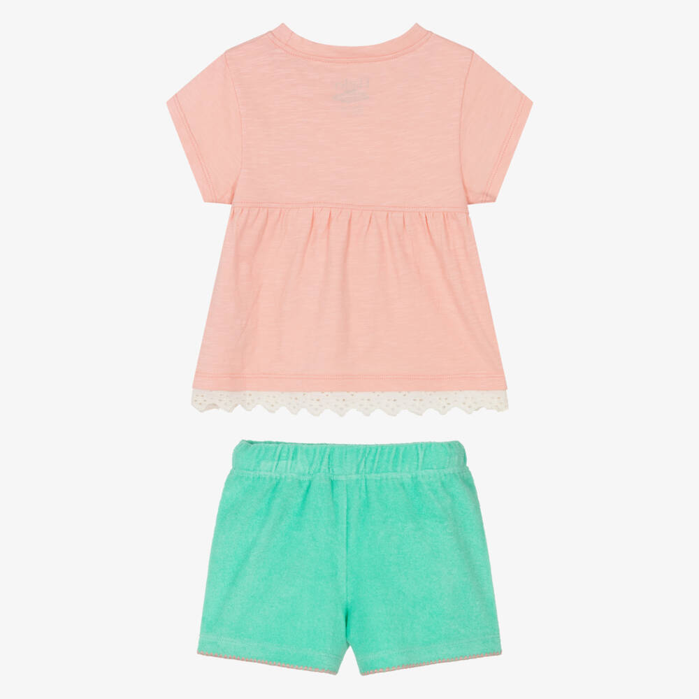 Hatley-Girls Pink Jersey Top & Green Towelling Shorts Set | Childrensalon Outlet