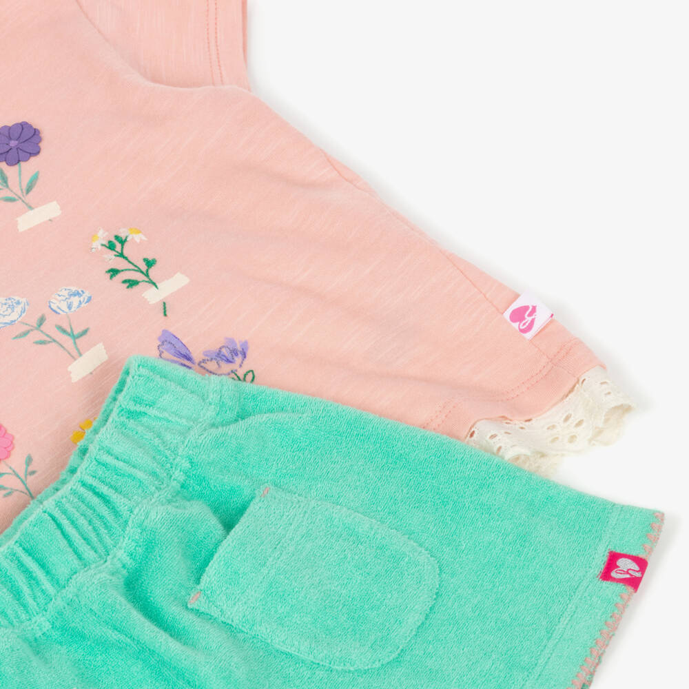 Hatley-Girls Pink Jersey Top & Green Towelling Shorts Set | Childrensalon Outlet