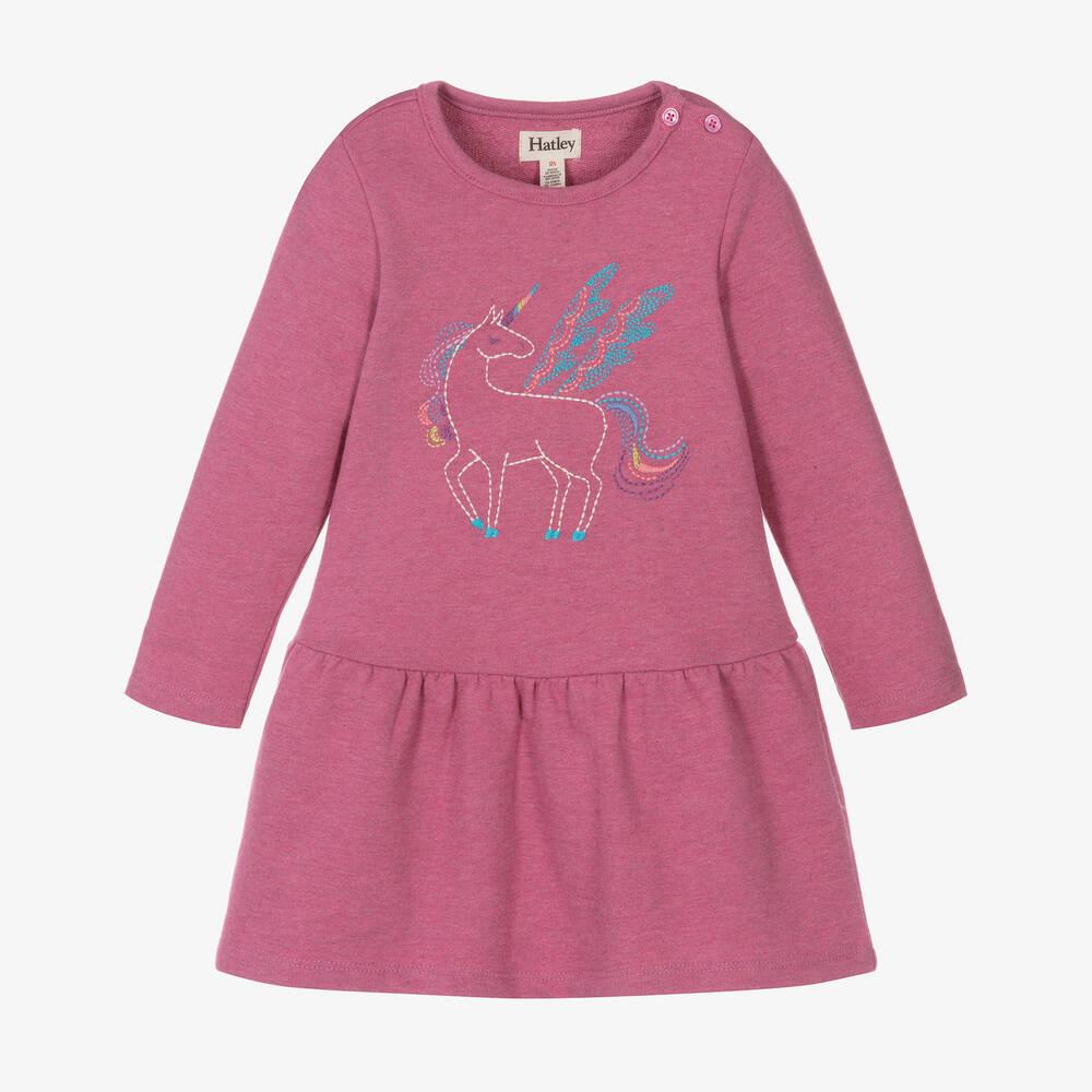 Hatley - Girls Pink Jersey Unicorn Dress | Childrensalon
