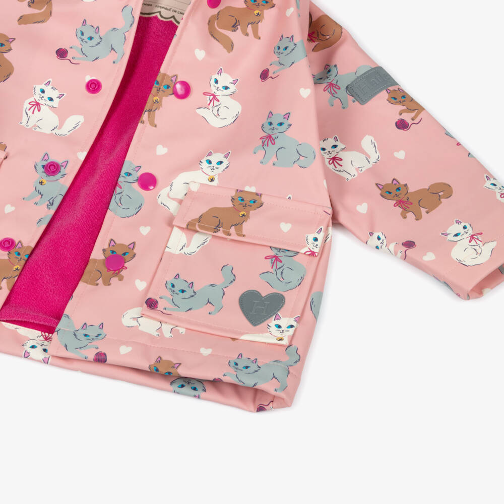 Hatley-Girls Pink Kitten Hooded Raincoat | Childrensalon Outlet