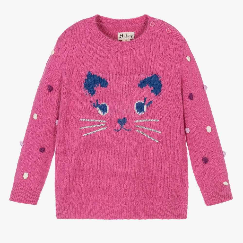 Hatley - Girls Pink Knitted Kitten Sweater | Childrensalon