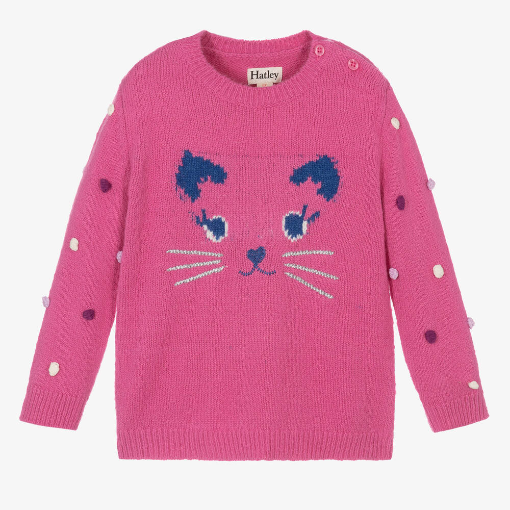 Hatley - Pull rose en maille chaton fille | Childrensalon