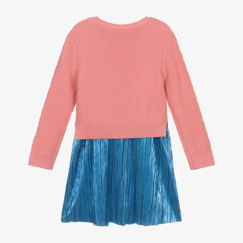 Hatley-فستان وردي محبوك بأطراف زرقاء للبنات | Childrensalon Outlet
