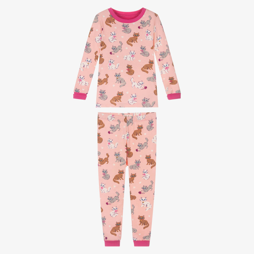 Hatley-Girls Pink Organic Cotton Jersey Kittens Pyjamas | Childrensalon Outlet