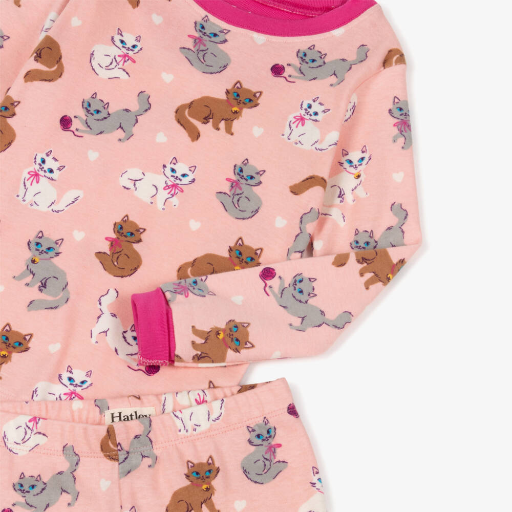 Hatley-Girls Pink Organic Cotton Jersey Kittens Pyjamas | Childrensalon Outlet