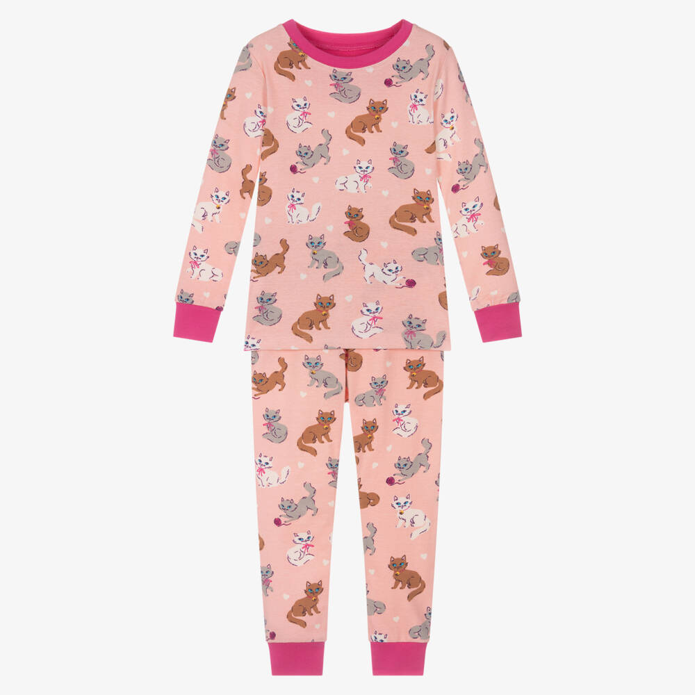 Hatley-Girls Pink Organic Cotton Jersey Kittens Pyjamas | Childrensalon Outlet