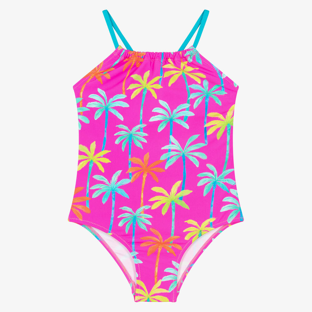 Hatley-Girls Pink Palm Tree Swimsuit (UPF50+) | Childrensalon Outlet