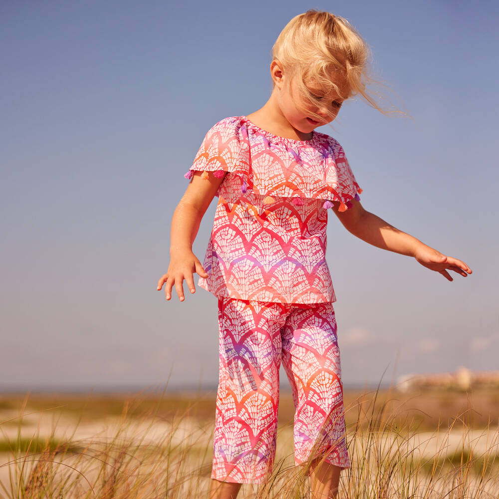 Hatley Girls Pink Purple Cropped Trousers