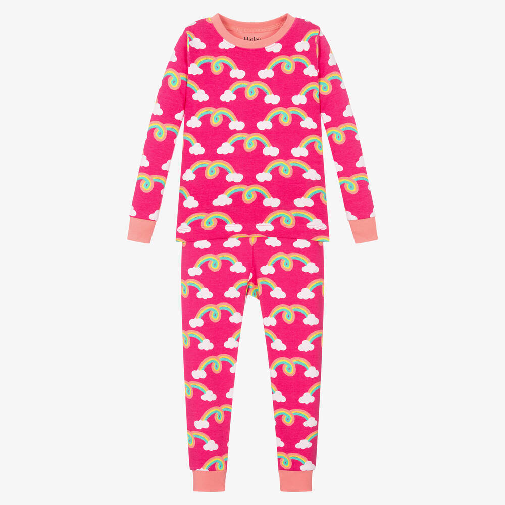 Hatley - Girls Pink Rainbow Cotton Pyjamas | Childrensalon