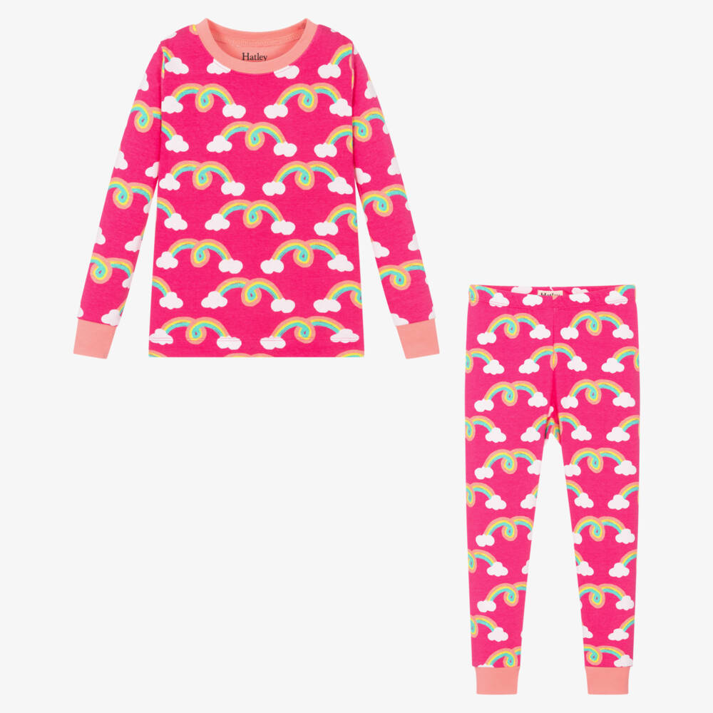 Hatley-Girls Pink Rainbow Cotton Pyjamas | Childrensalon Outlet