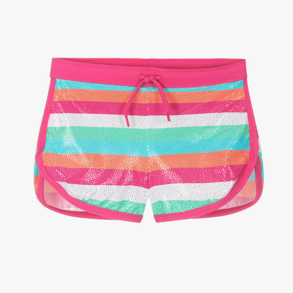 Hatley-Girls Pink Rainbow Stripe Swim Shorts | Childrensalon Outlet