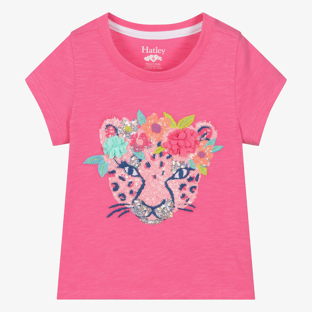 Hatley-Girls Pink Sequin Cheetah Cotton T-Shirt | Childrensalon Outlet