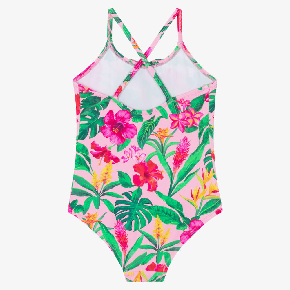 Hatley-Girls Pink Tropical Flowers Swimsuit (UPF50+) | Childrensalon Outlet