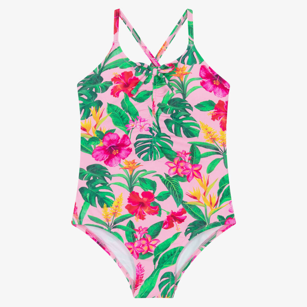 Hatley-Girls Pink Tropical Flowers Swimsuit (UPF50+) | Childrensalon Outlet
