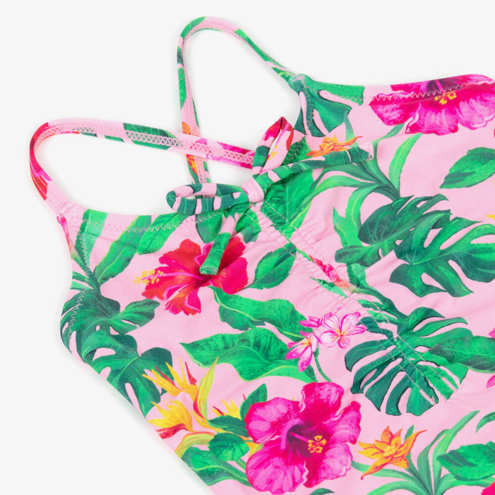 Hatley-Girls Pink Tropical Flowers Swimsuit (UPF50+) | Childrensalon Outlet