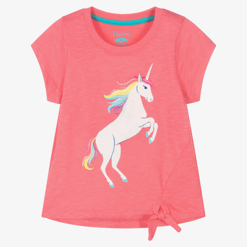 Hatley - Girls Pink Unicorn Tie Front T-Shirt | Childrensalon