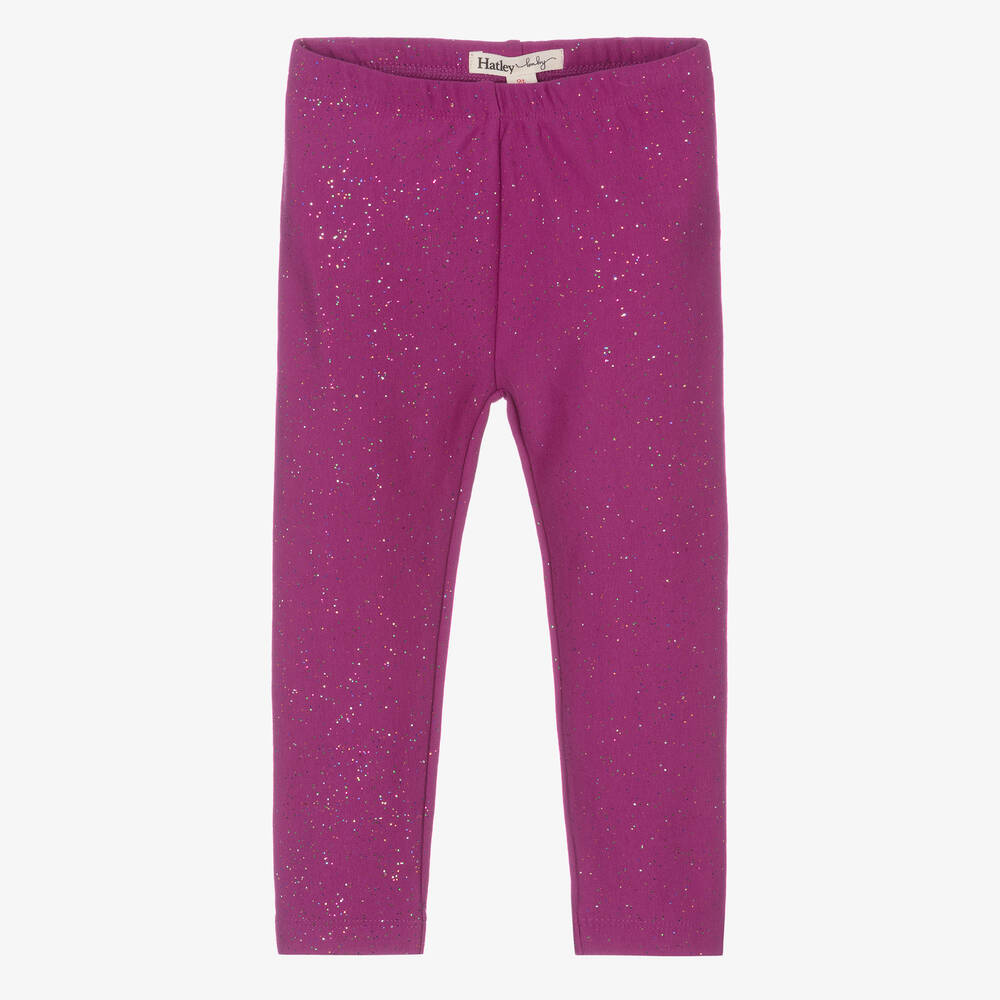 Hatley-Girls Purple Cotton Glitter Leggings | Childrensalon Outlet