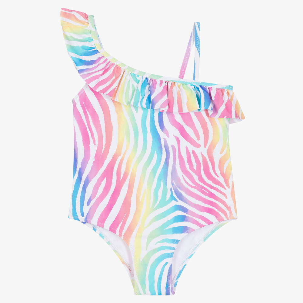 Hatley - Girls Rainbow Zebra Swimsuit (UPF50+) | Childrensalon